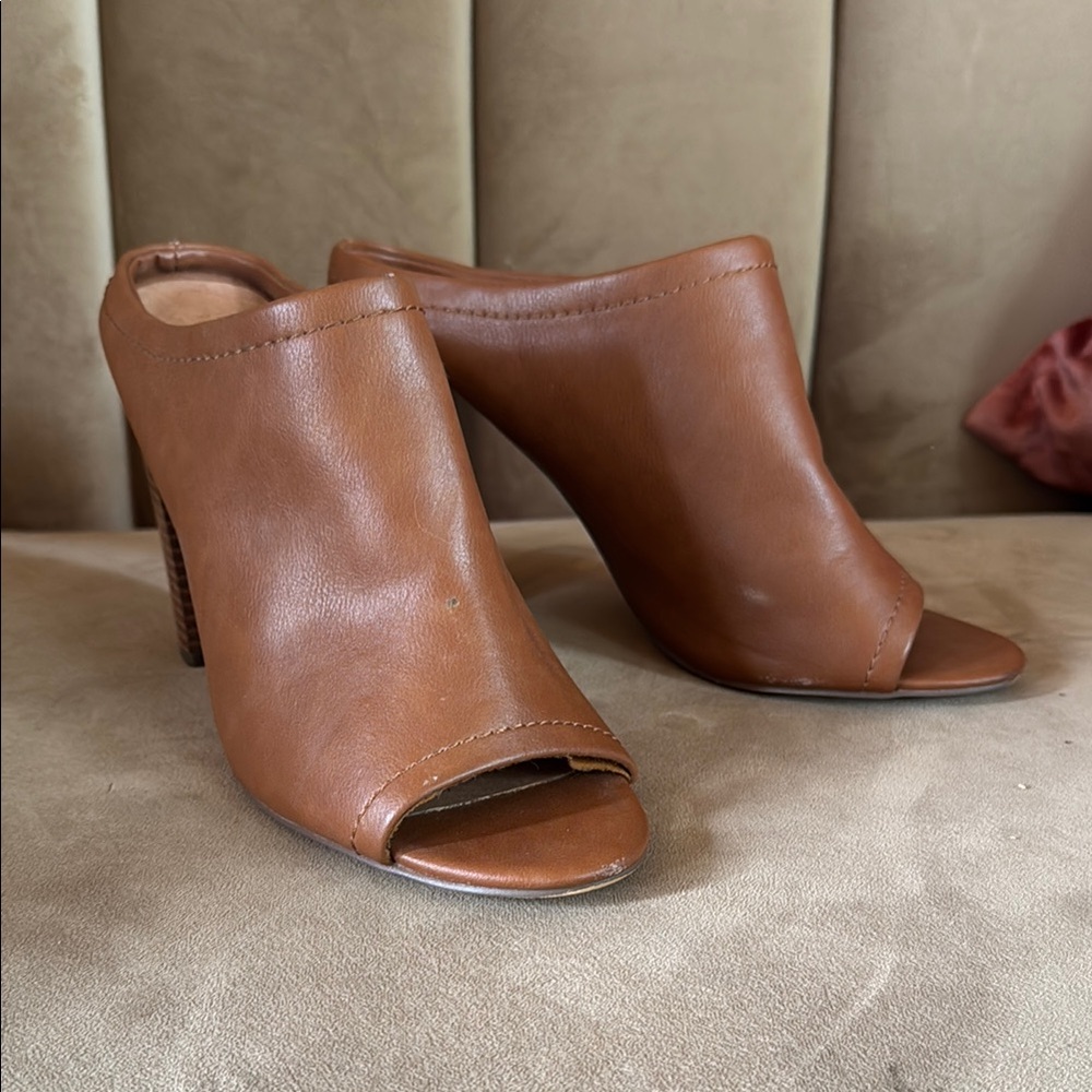 Massimo Brown Leather Mules High Heel